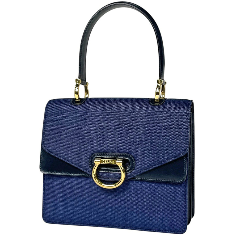 Celine handbag double flap canvas Navy Blue